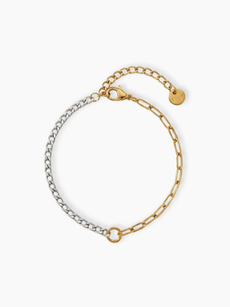 Bracelet chaîne gourmette et trombone bicolore Jade, acier inoxydable