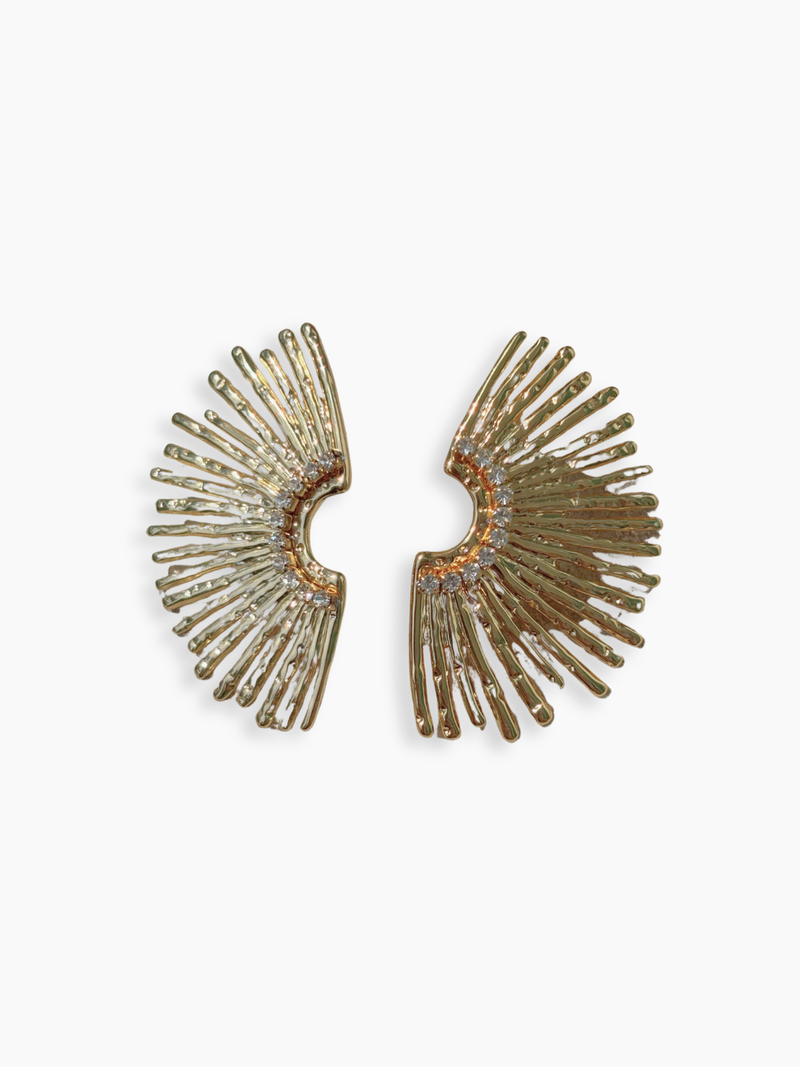 Boucles d'oreilles demi-soleil texturé zircons Soleyah, plaqué or