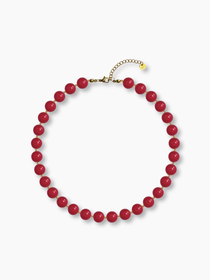 Collier perles rondes colorées Cora, acier plaqué or