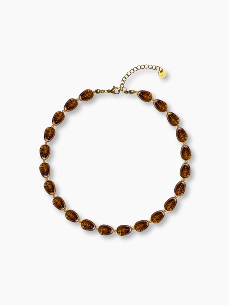 Collier perles poire acrylique Maïa, acier plaqué or