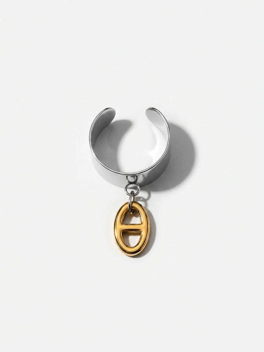 Bague Breloque Maille Marine Bicolore