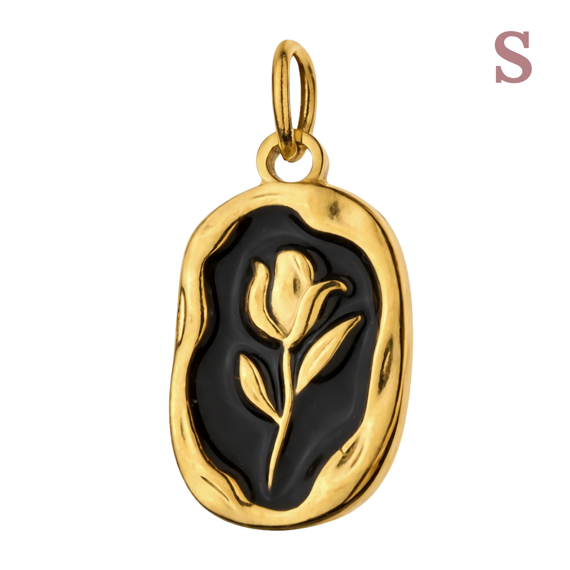 Colgante medalla negro y flor