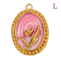 Charm Médaille ovale rose et fleur
